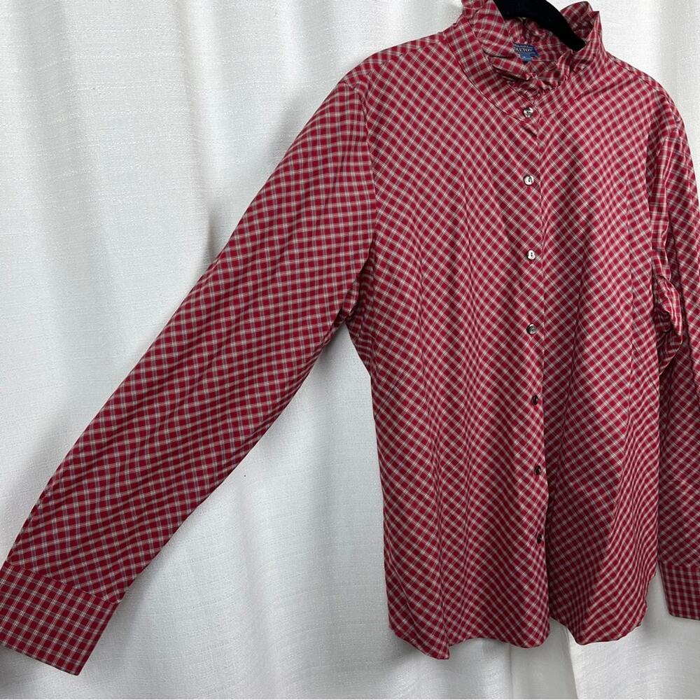 Pendleton Red Plaid Ruffle Collar Long Sleeve Button Up Blouse Sz.18 - Picture 6 of 12